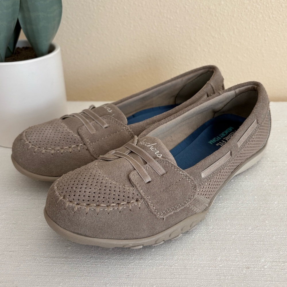 New Skechers Relaxed Fit Taupe Suede/Mesh Casual Sneakers Women’s 7.5 - Picture 6 of 12